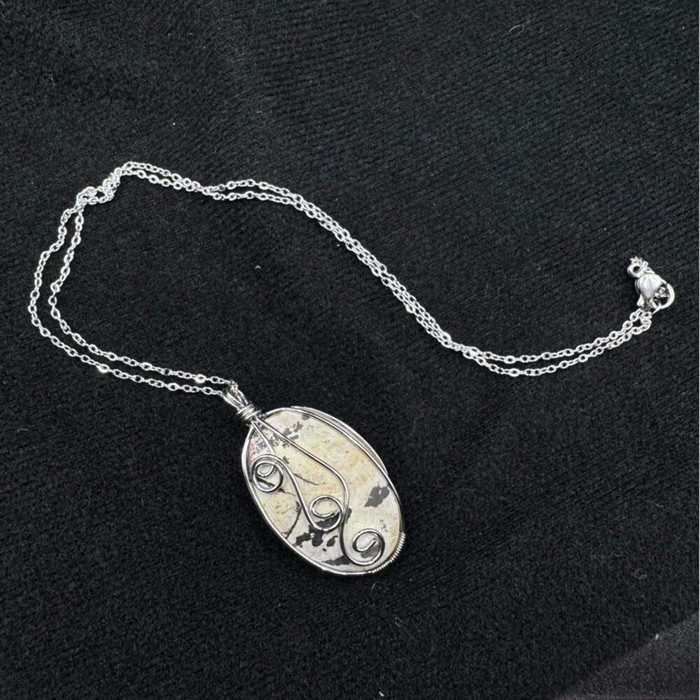 Handcrafted Natural Stone Wire Wrapped Pendant Necklace Artisan Boho Jewelry